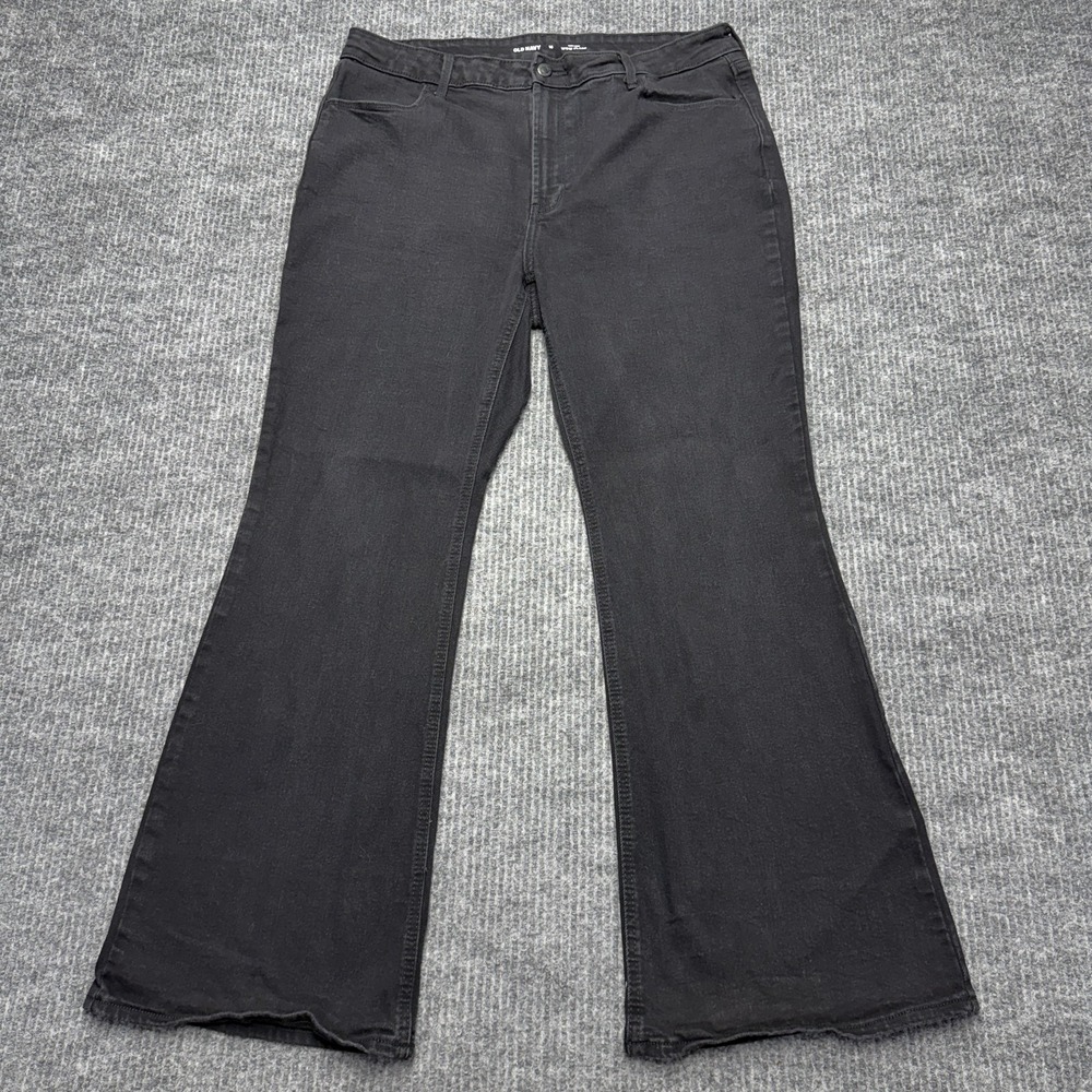 Old Navy Wow Flare Jeans Womens 16 Black Dark Wash High Rise Stretch Denim